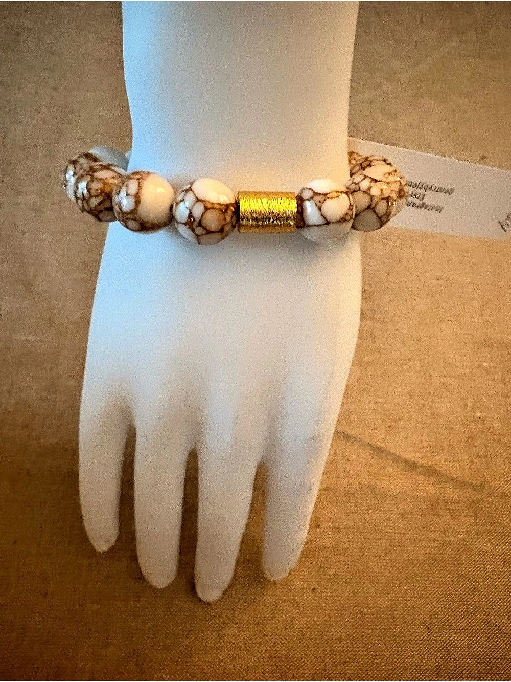 Stackable White Beaded Bracelet Gold-Tone Detail